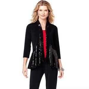 HSN Slinky Brand Peplum Jacket Cardigan with Sequin Detail Black Size XS-M New